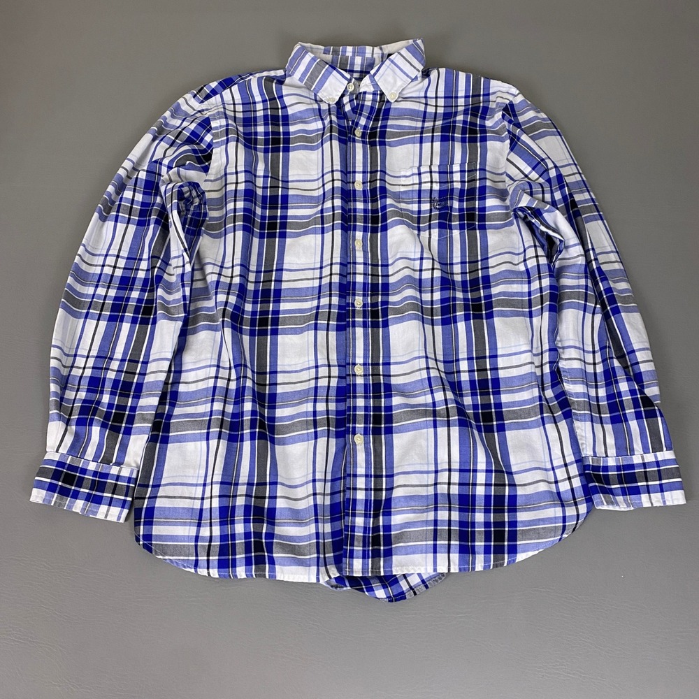 Chaps Flannel Shirt Men's Size XL Blue White Plaid Long Sleeve Button Down